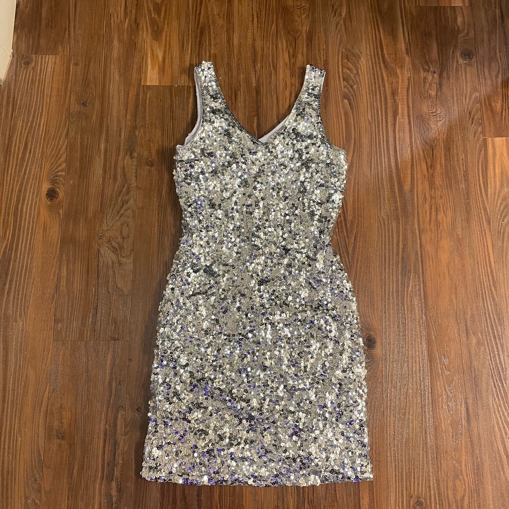 Silver sequin cocktail dress. Size M